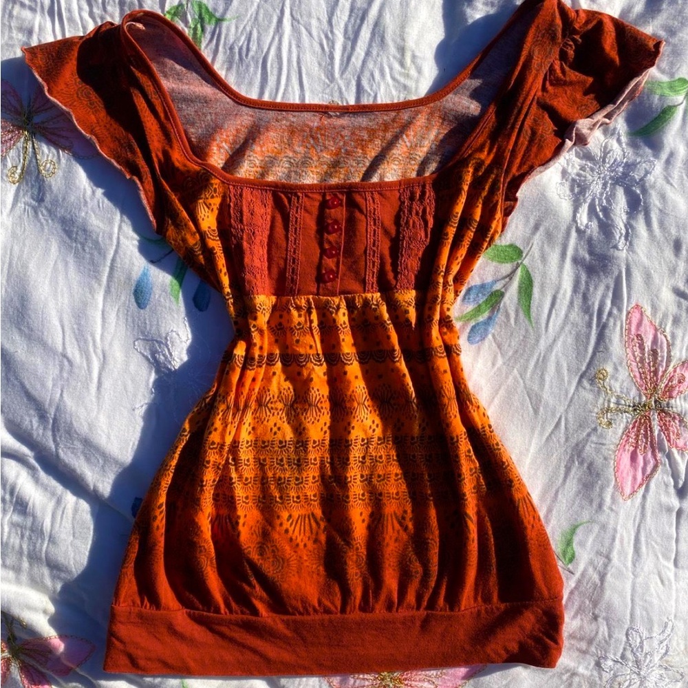 Orange/ Red milkmaid boho printed top